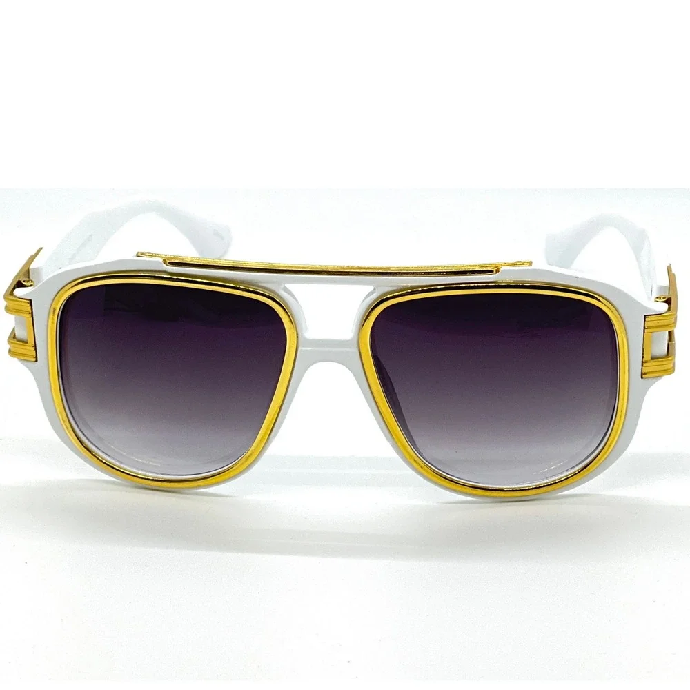 Aviator Sunglasses White Gold Accents Fashion Shades Designer Style Street Gafas